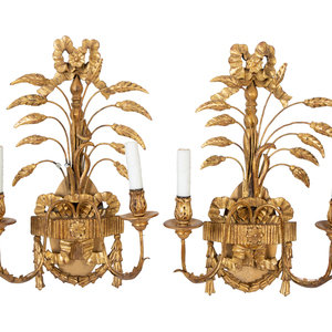 A Pair of Regency Giltwood Two-Light