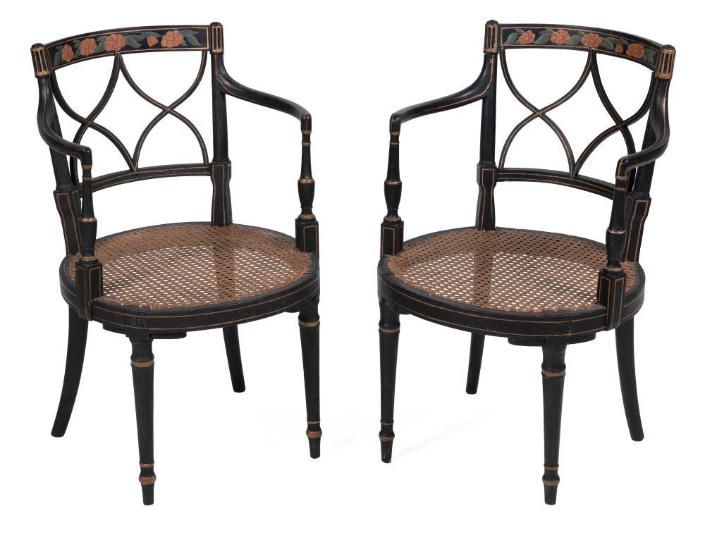 PAIR OF CANE-SEAT ARMCHAIRS 19TH