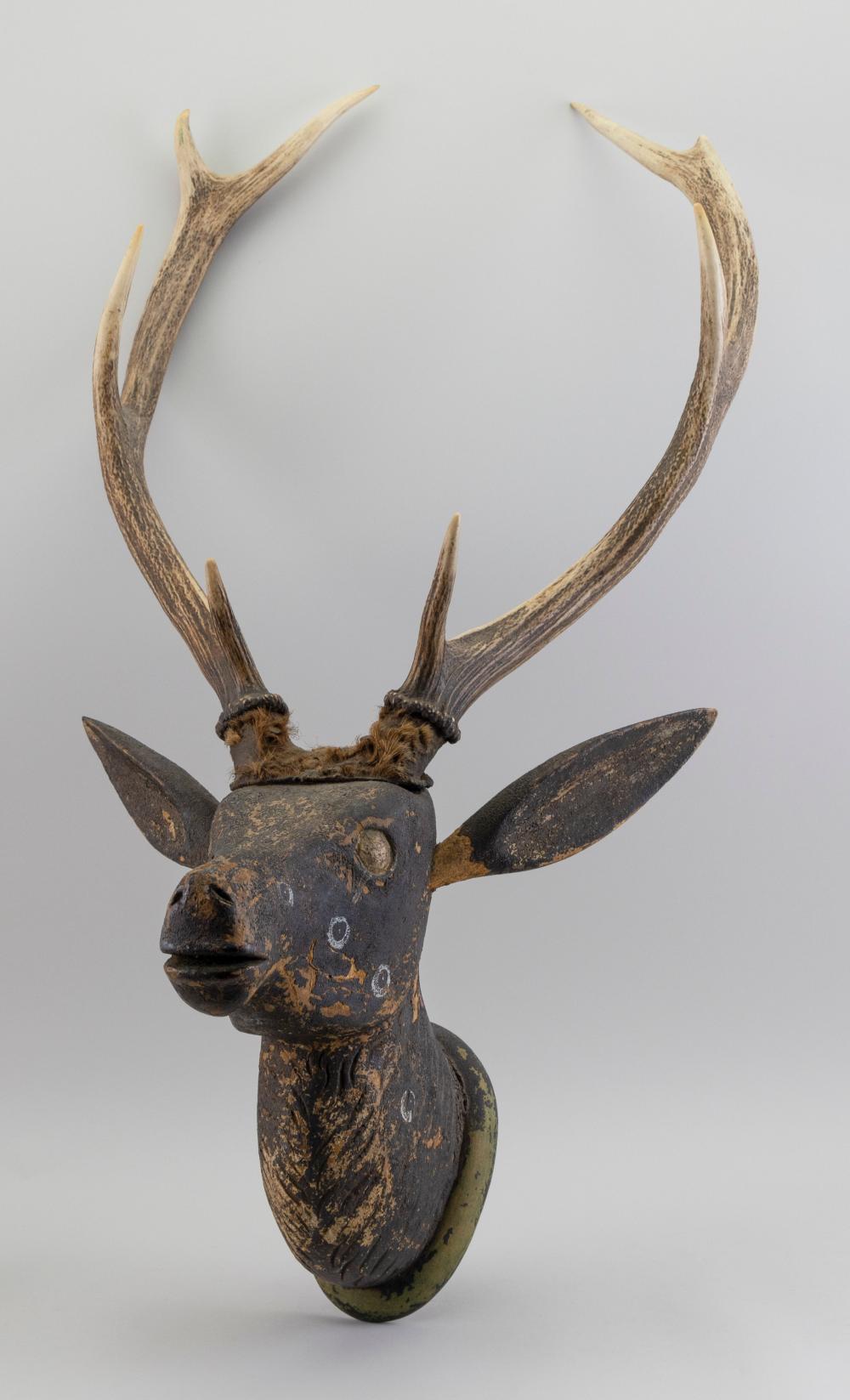 GERMAN CARVED DEER HEAD MOUNTED 34d37f