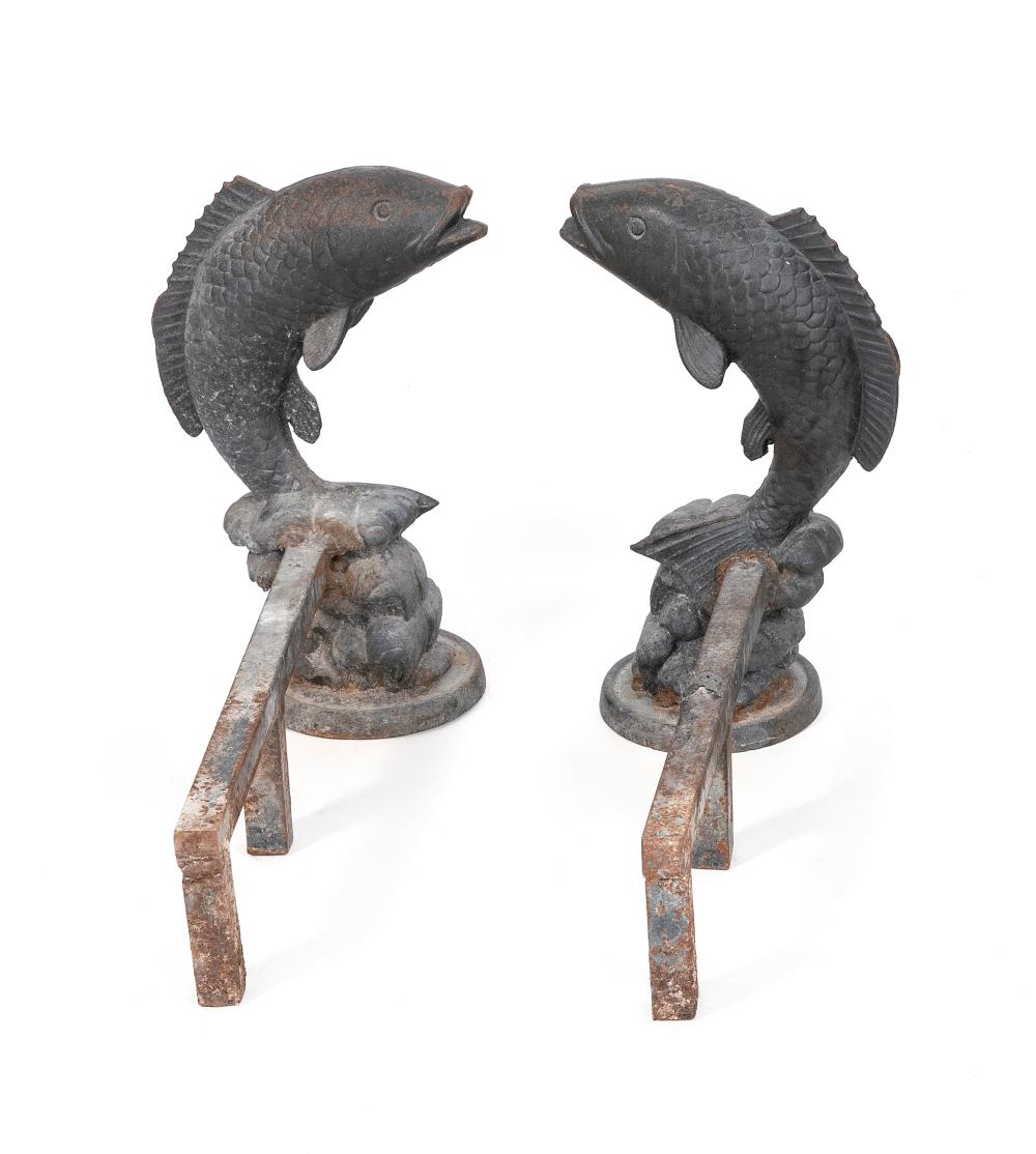 PAIR OF CAST IRON LEAPING TROUT