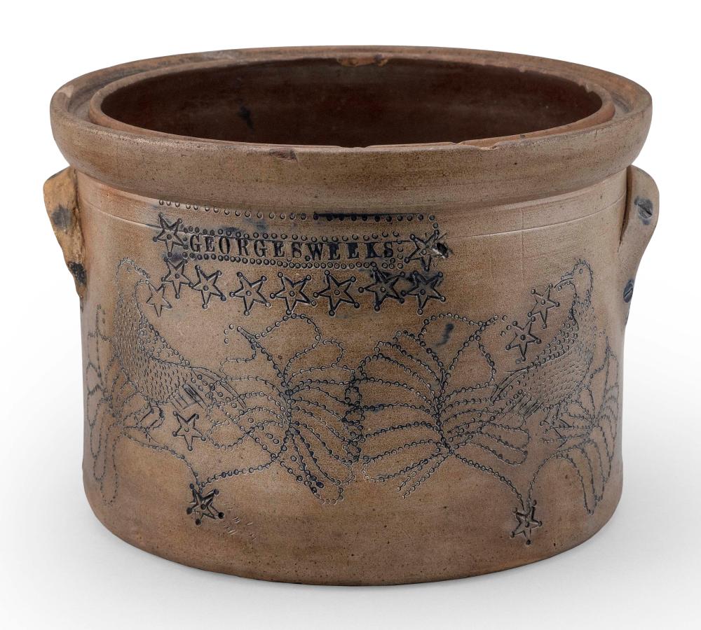 RARE STONEWARE CAKE CROCK ATTRIBUTED