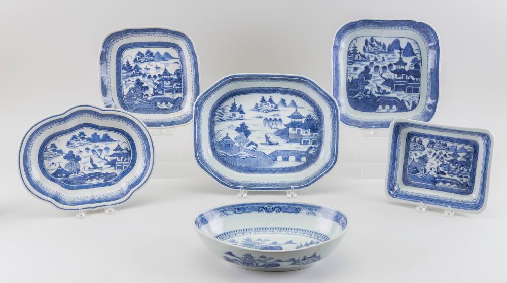 SIX CHINESE EXPORT BLUE AND WHITE