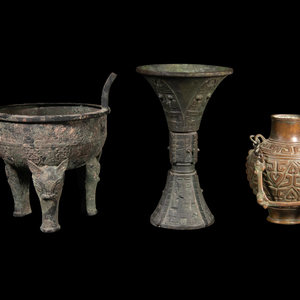 Three Chinese Bronze Vessels Height 34d4af