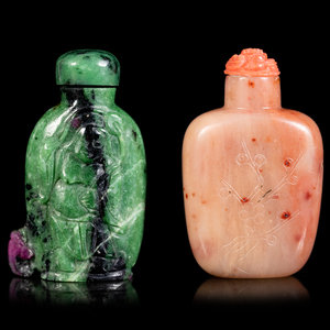 Two Chinese Hardstone Snuff Bottles LATE 34d55a