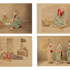 Four Japanese Hand Tinted Photographs