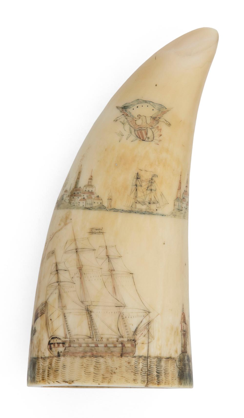 POLYCHROME SCRIMSHAW WHALE S TOOTH 34d7b5