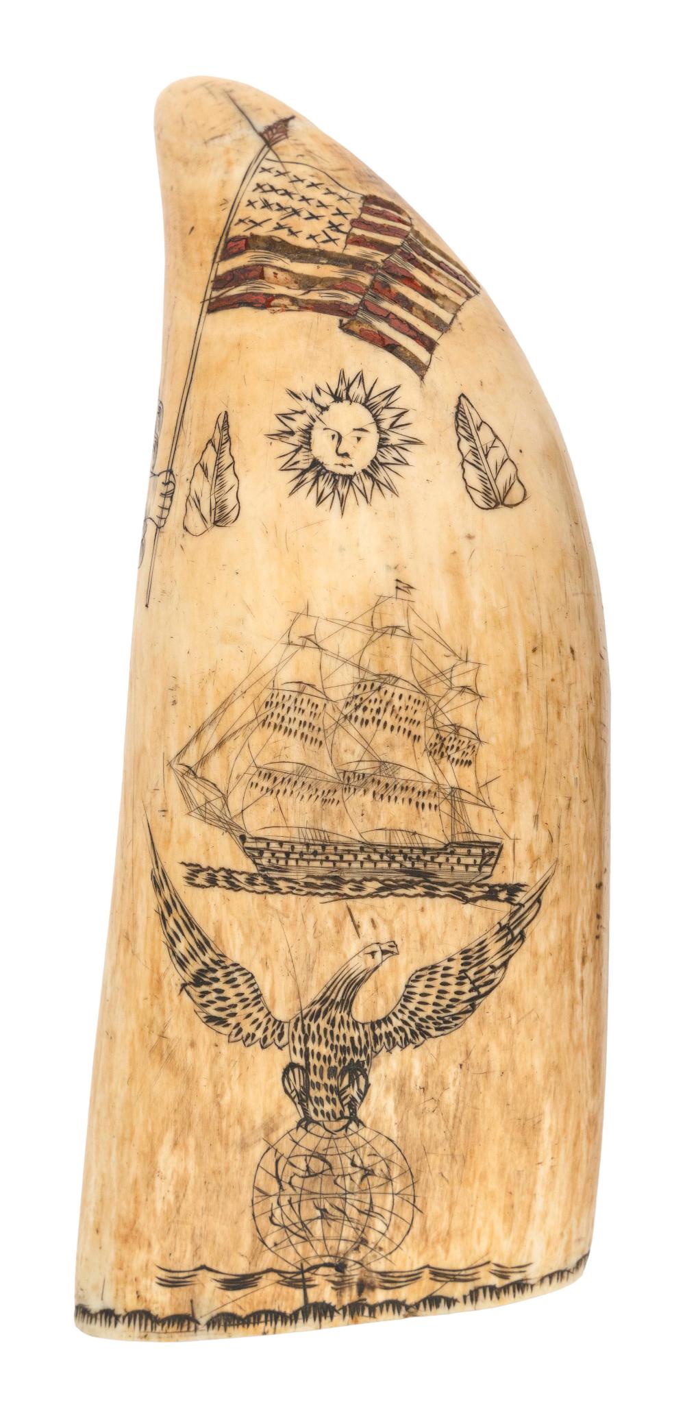 POLYCHROME SCRIMSHAW WHALE S TOOTH 34d814
