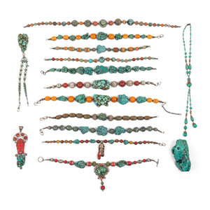 A Group of Thirteen Beaded Necklaces together 34d833