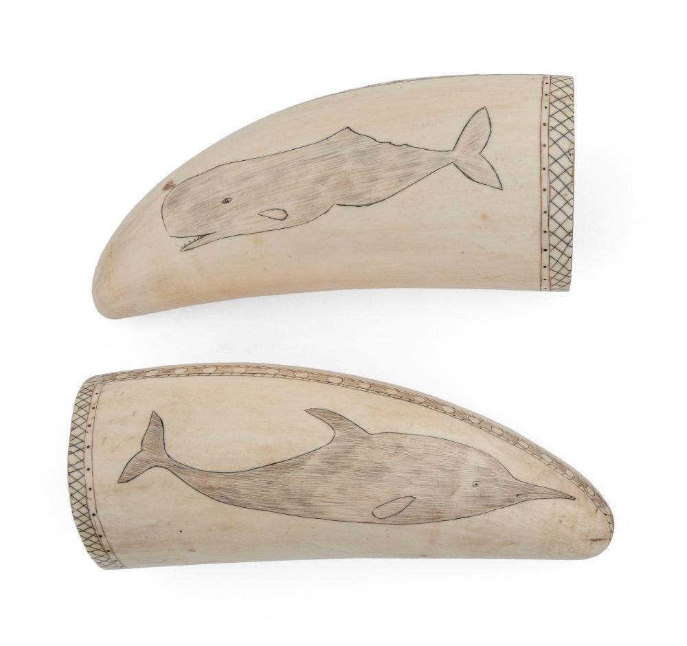 * PAIR OF POLYCHROME ENGRAVED WHALE'S