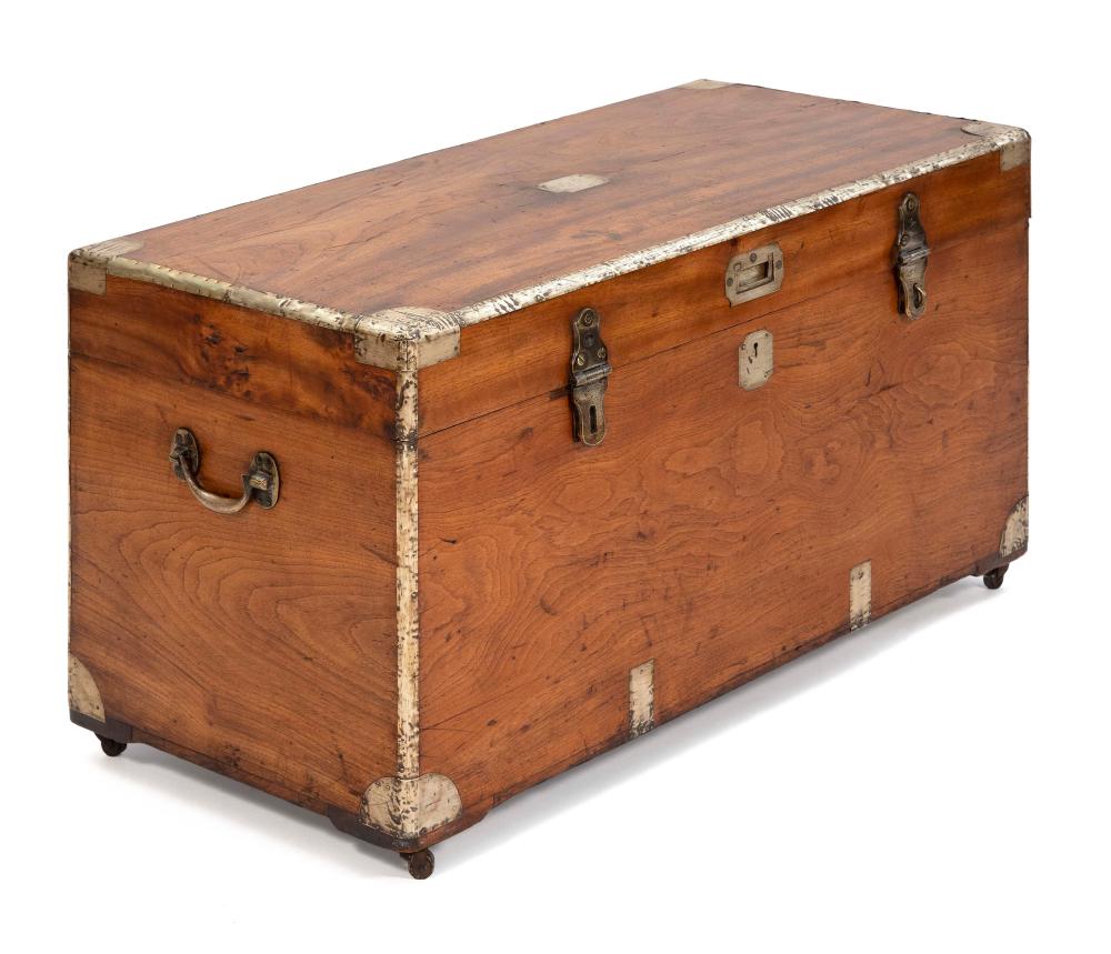 BRASS-BOUND CAMPHORWOOD CHEST MID-19TH