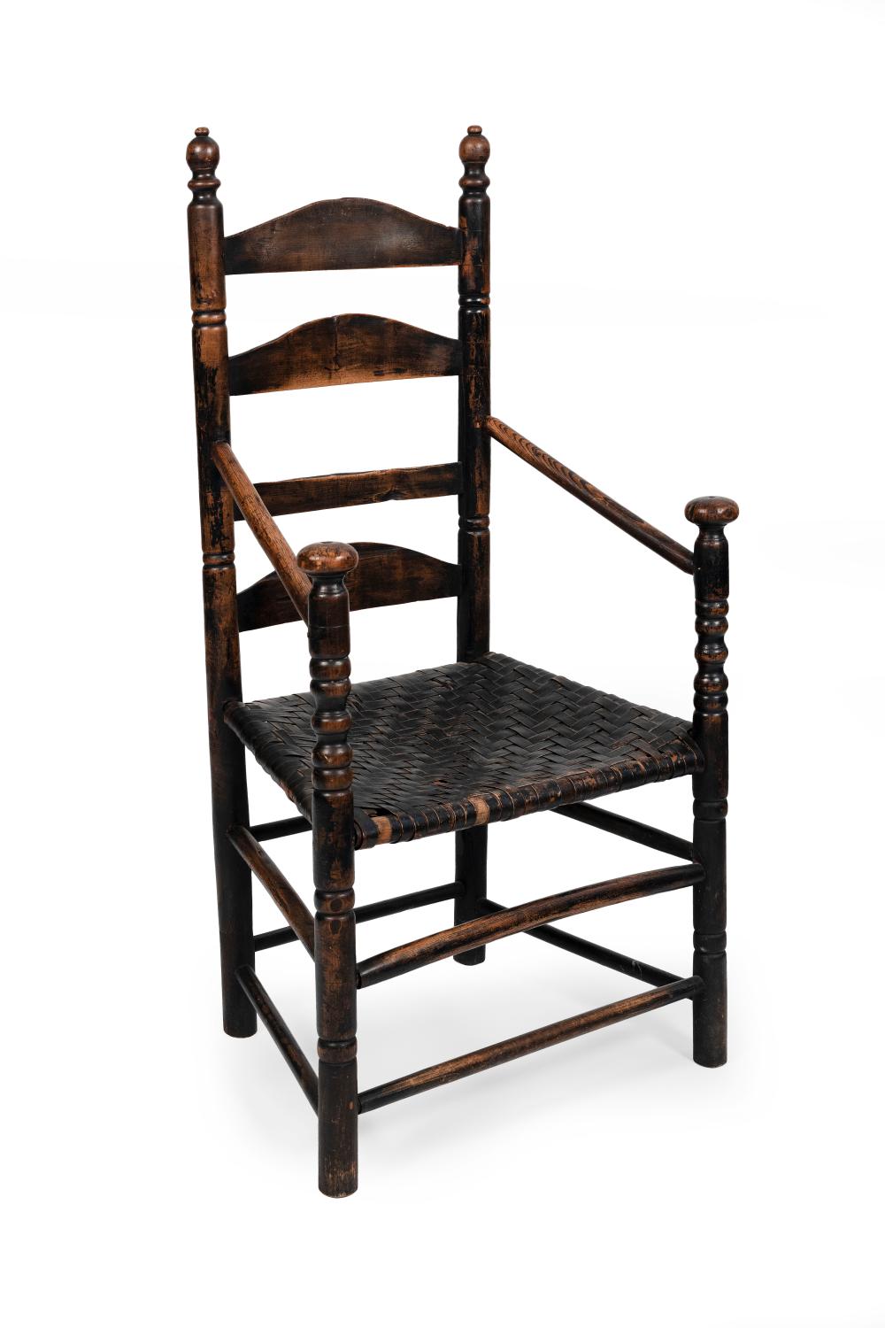 EARLY LADDERBACK ARMCHAIR NEW ENGLAND,