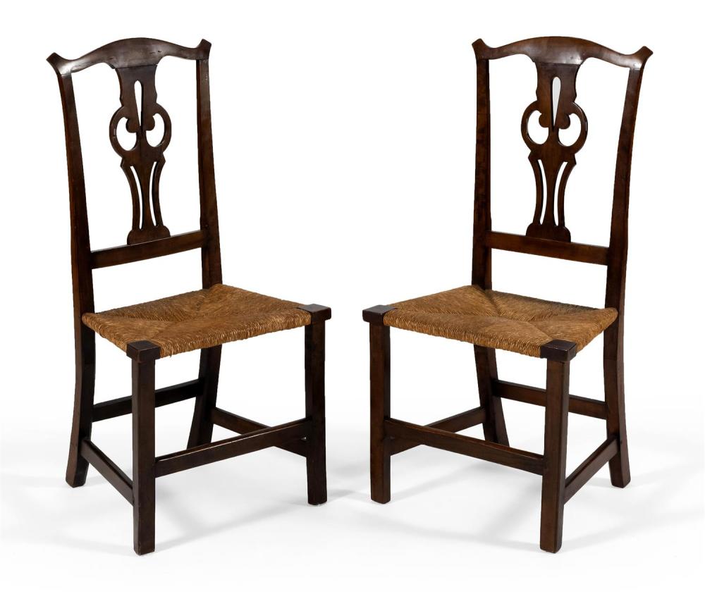 PAIR OF COUNTRY CHIPPENDALE RUSH-SEAT