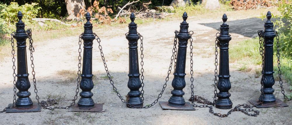 SET OF SIX CAST IRON POSTS EARLY