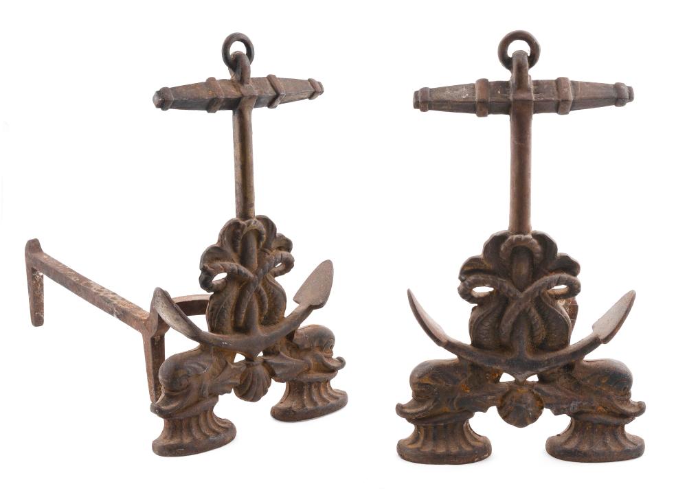 CAST IRON NAUTICAL ANDIRONS AMERICA  3502e5