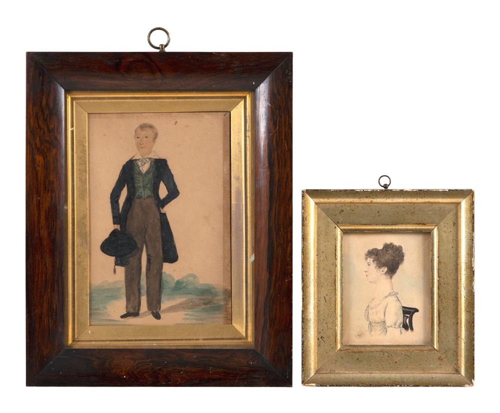 TWO WATERCOLOR PORTRAITS 19TH CENTURY