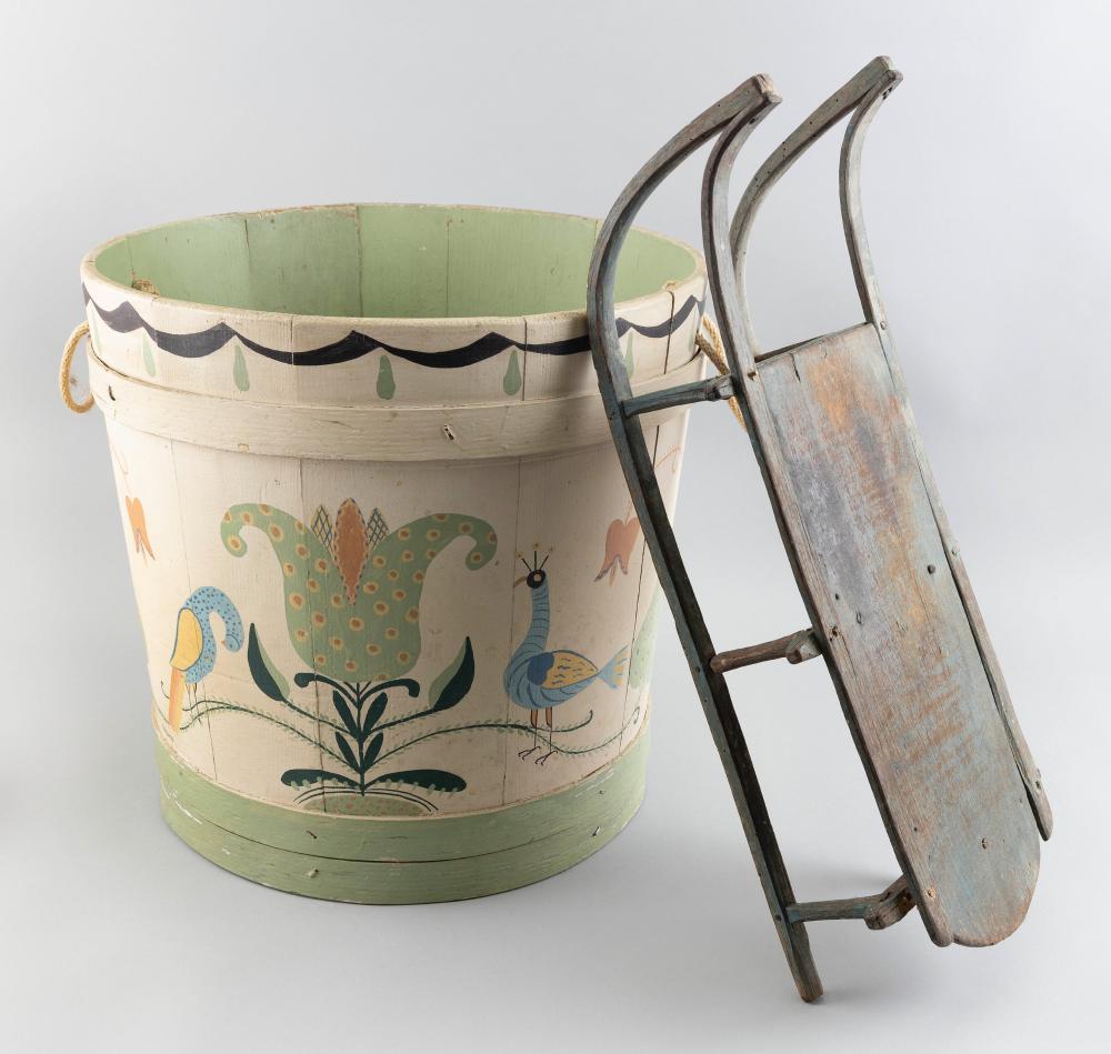 HAND PAINTED BUCKET AND TOY SLED 350344