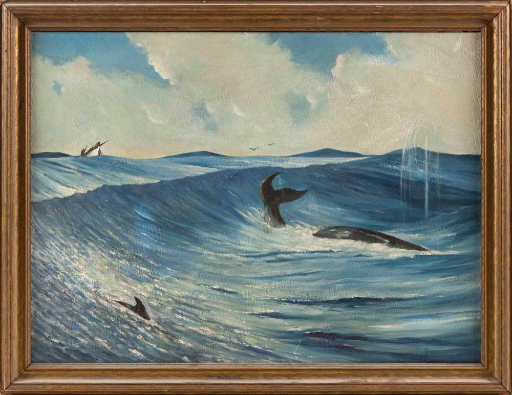 PAINTING OF A WHALING SCENE OIL 350378