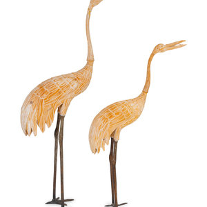 A Pair of Asian Carved Wood Cranes 20TH 3503dd