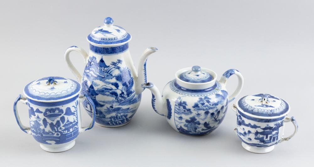 FOUR PIECES OF CHINESE EXPORT BLUE