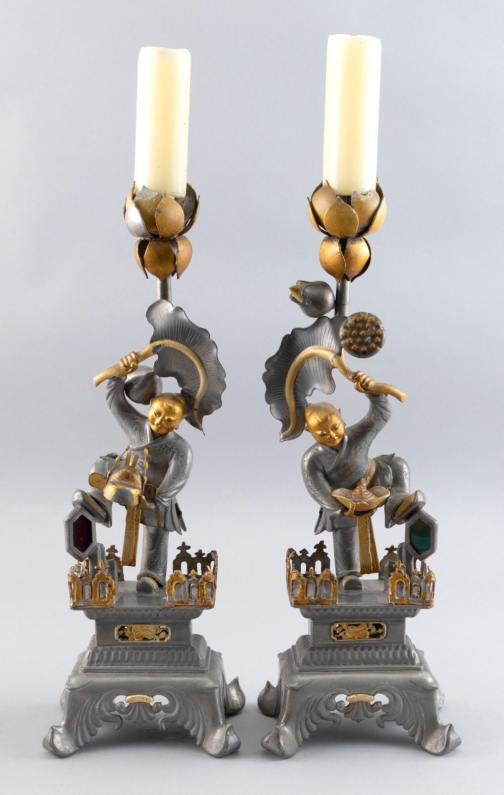 PAIR OF CHINESE PEWTER FIGURAL