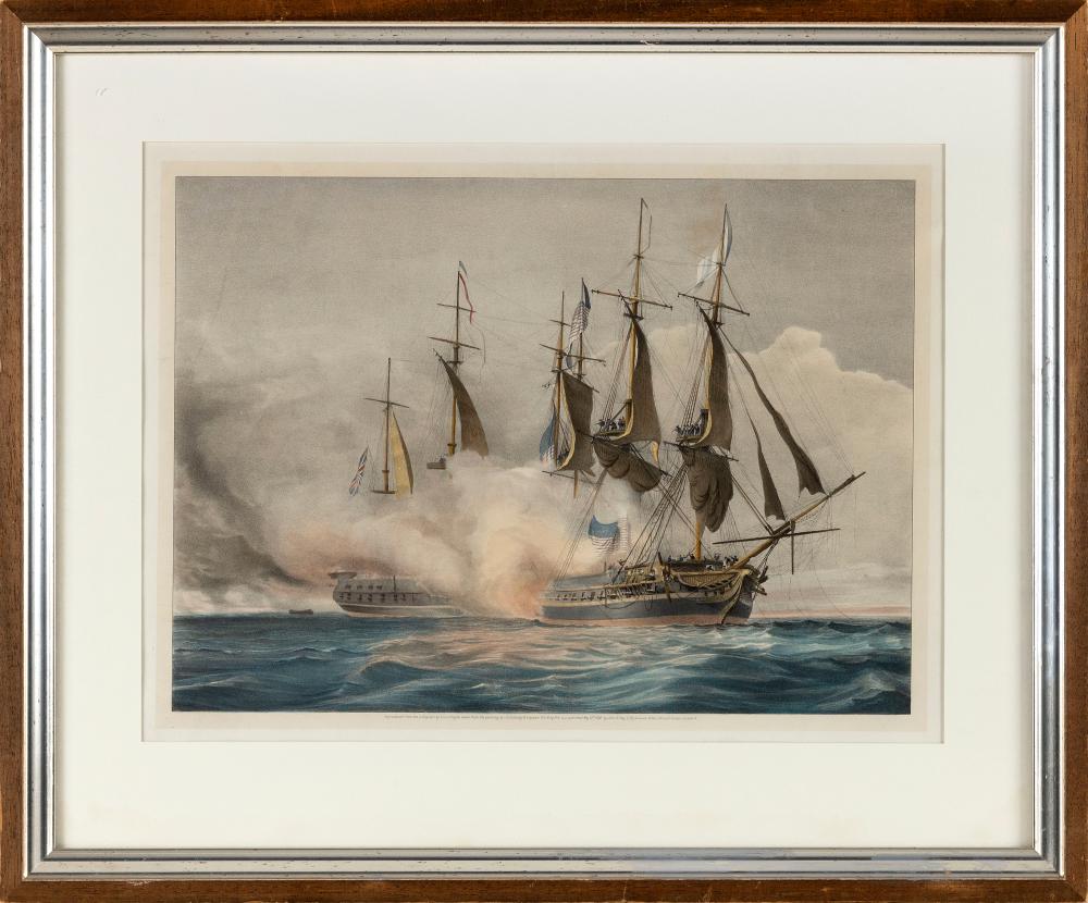 PRINT OF A NAVAL BATTLE LATE 19TH/EARLY