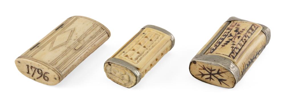 THREE CARVED BONE BOXES 19TH CENTURY 350572