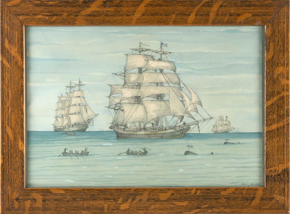 WATERCOLOR OF A WHALING SCENE CONTEMPORARY 350573