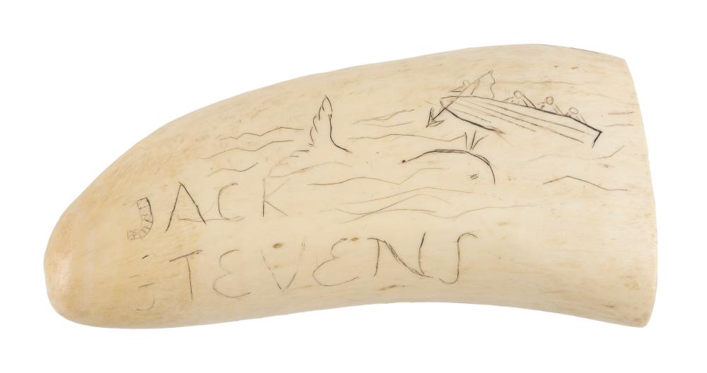  ENGRAVED WHALE S TOOTH WITH WHALING 35059d