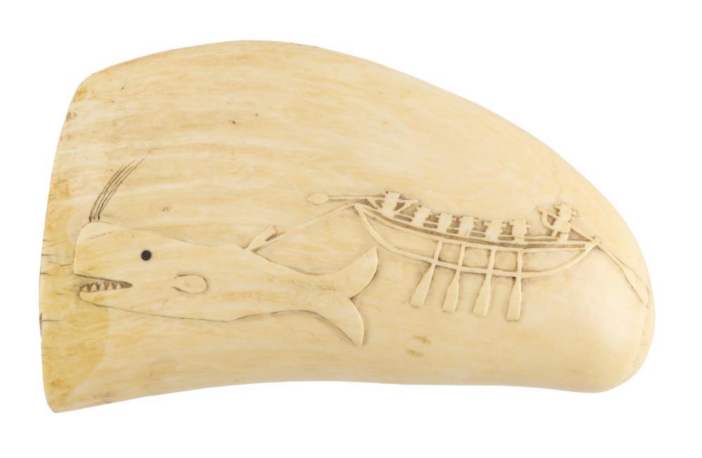  RELIEF CARVED WHALE S TOOTH 20TH 35059a