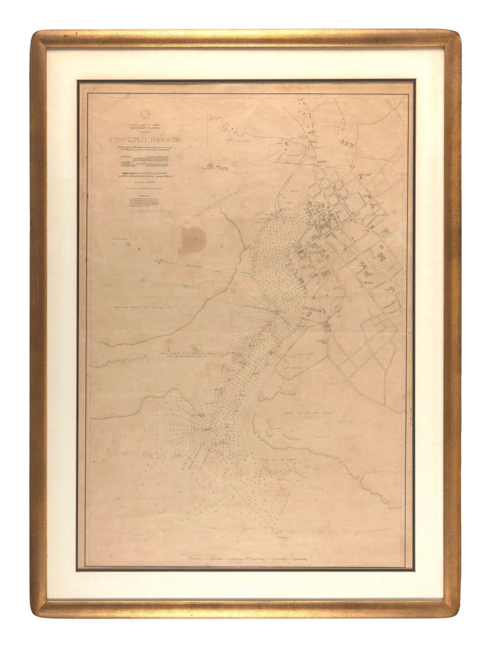 MAP OF HONOLULU HARBOR 1892 40.5"