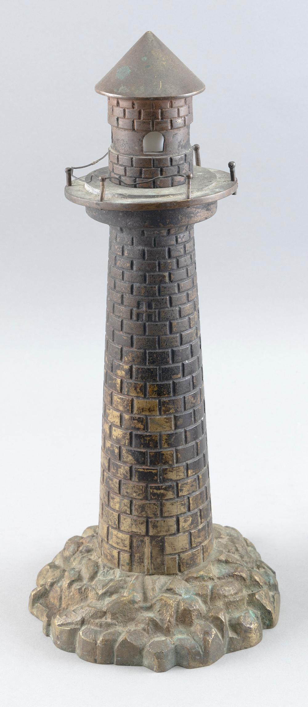 BRONZE LIGHTHOUSE-FORM TABLE LAMP