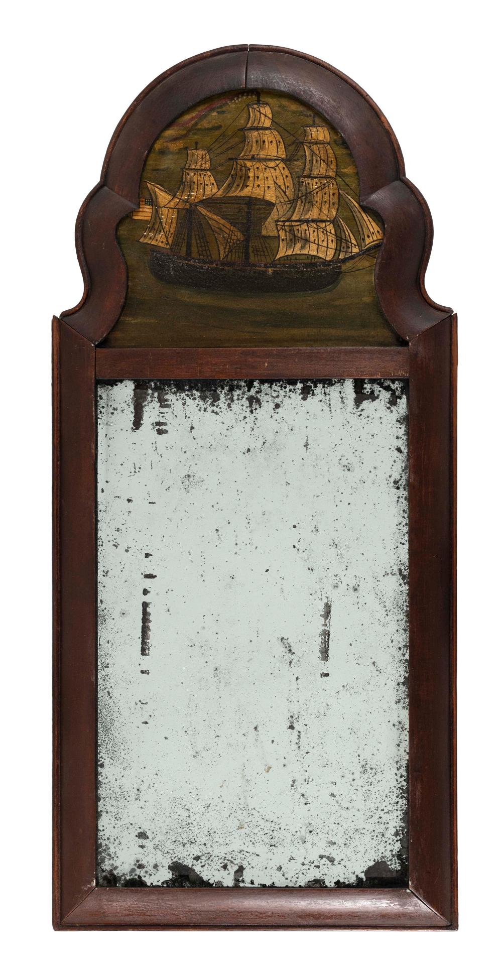 ARCHED MIRROR WITH SHIP PORTRAIT