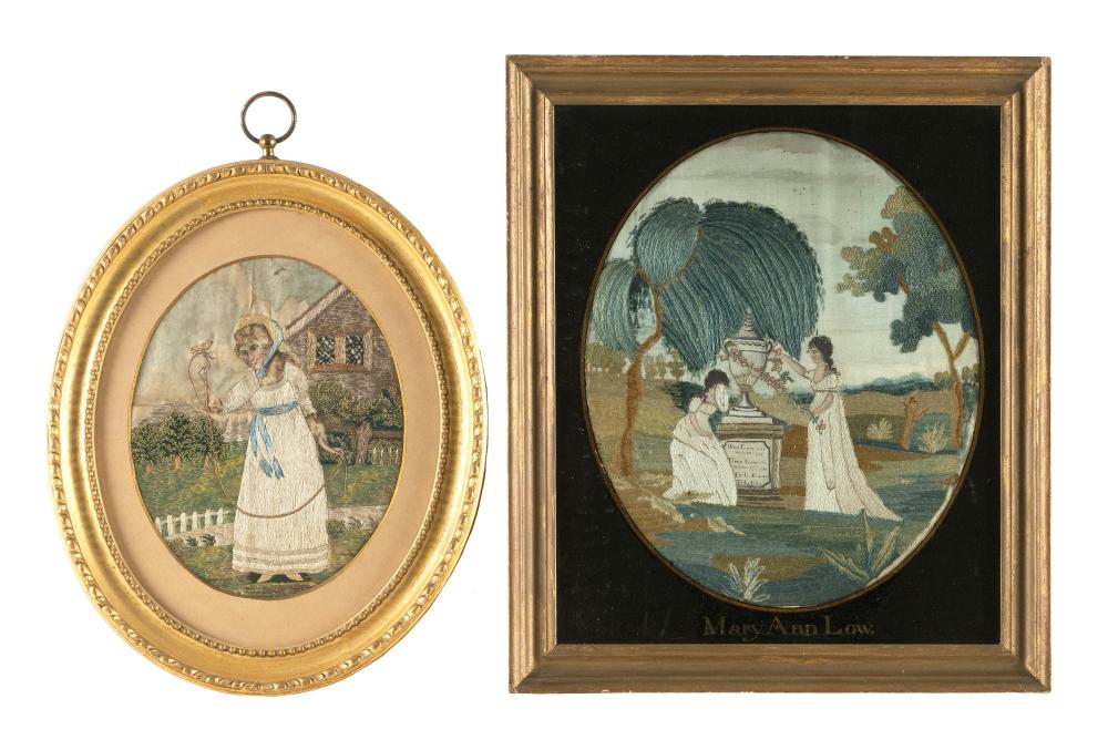 TWO NEEDLEWORK PICTURES EARLY 19TH 3506c1