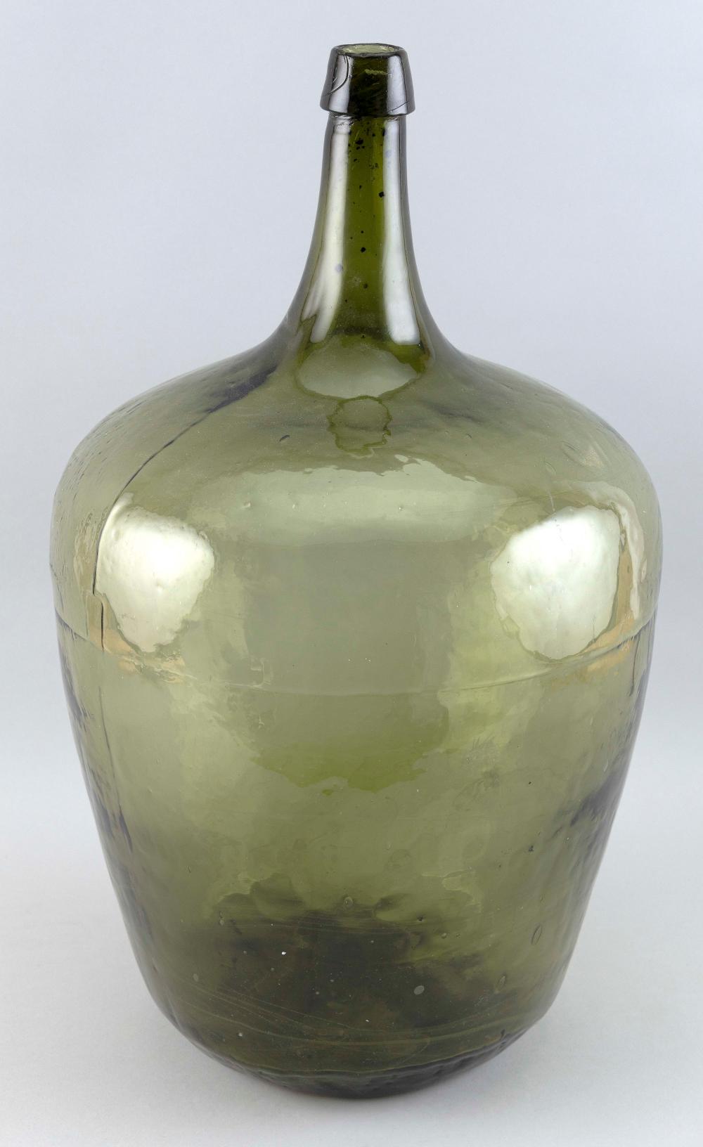 LARGE GREEN GLASS DEMIJOHN 19TH