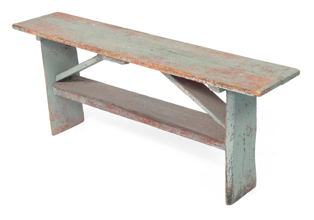 VINTAGE PINE BENCH IN GREEN PAINT 350721