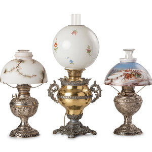 Three Victorian Brass Oil Lamps 19th 35074b