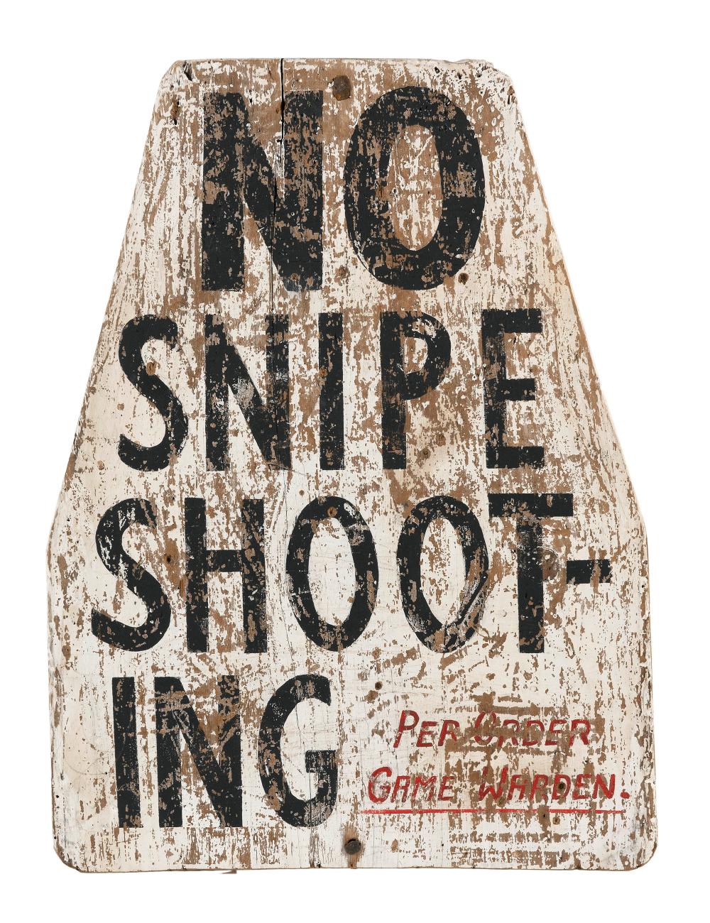 PAINTED WOODEN "NO SNIPE SHOOT-ING"