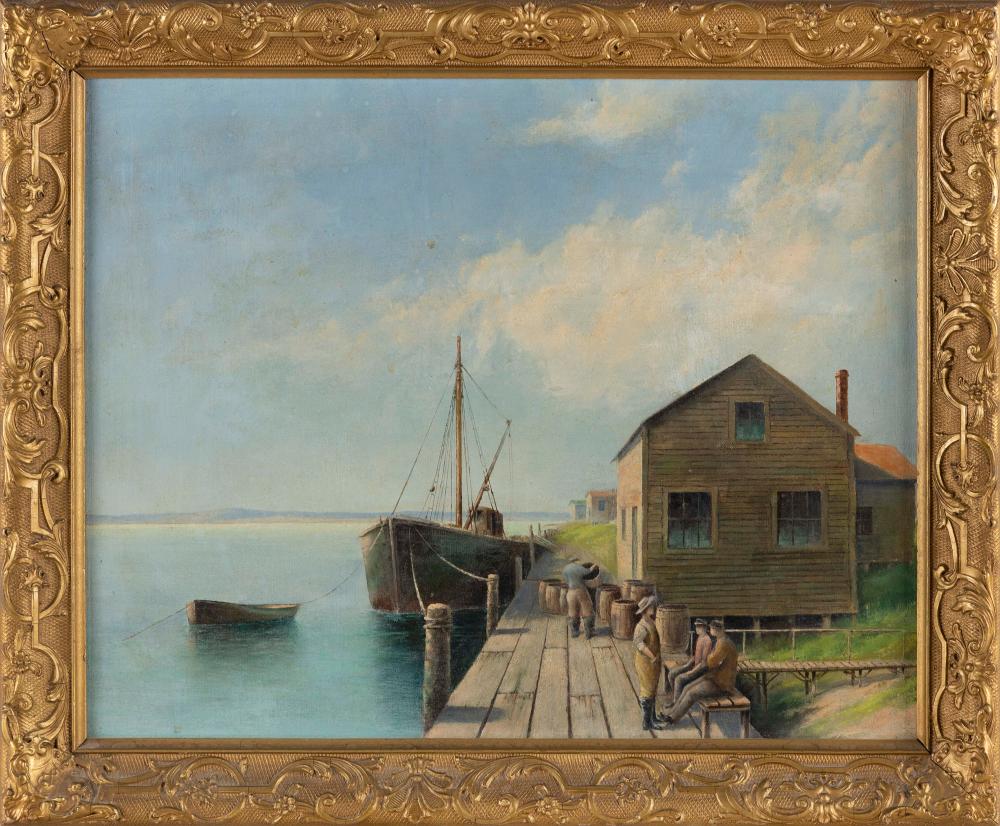 PAINTING OF A NEW ENGLAND FISHING 3507b7