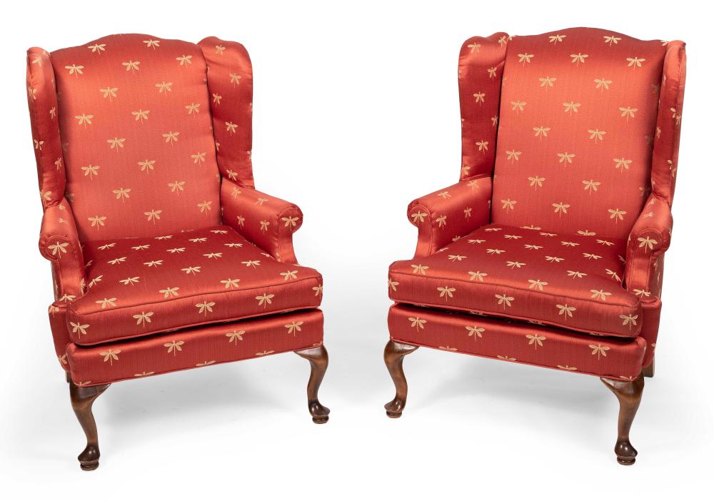 PAIR OF QUEEN ANNE STYLE WING CHAIRS 35082b