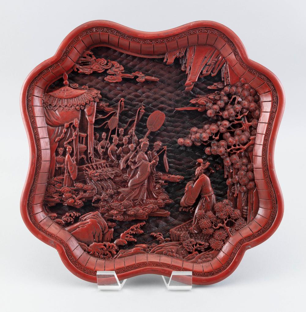 CHINESE CARVED RED LACQUER PLAQUE 35089b