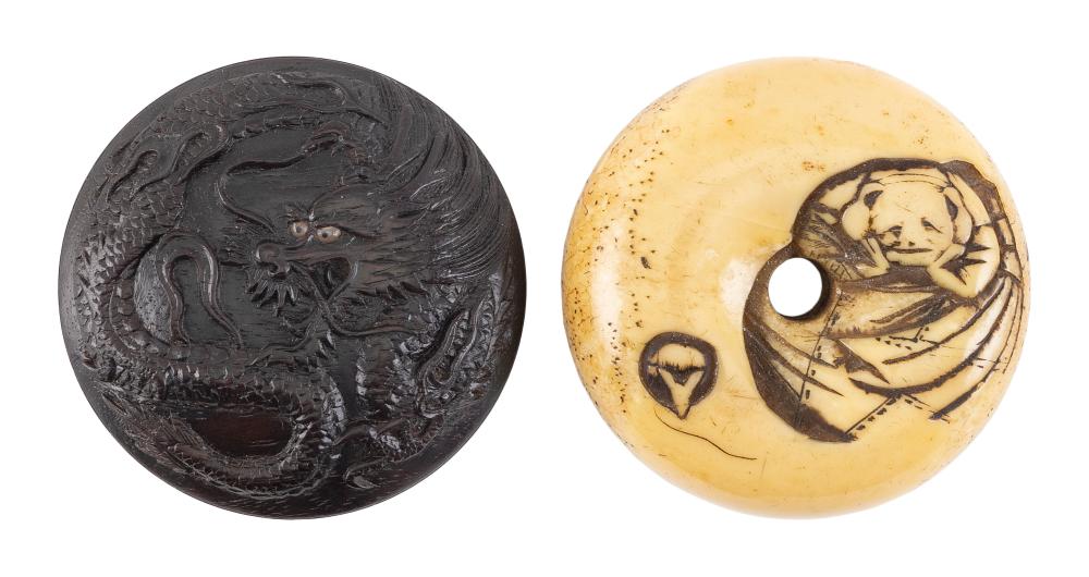 TWO JAPANESE CARVED MANJU NETSUKE 3508b5