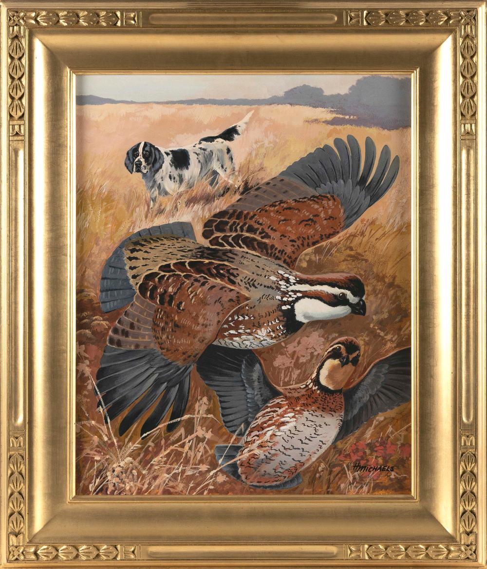 PAINTING OF A SETTER AND TWO BOBWHITE 3508f8