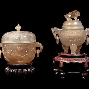 Two Carved Agate Covered Vessels
LATE
