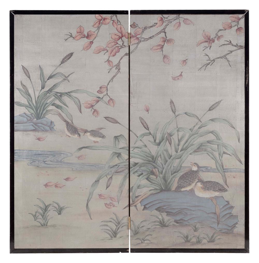 JAPANESE TWO PANEL PAINTED WOOD 350915