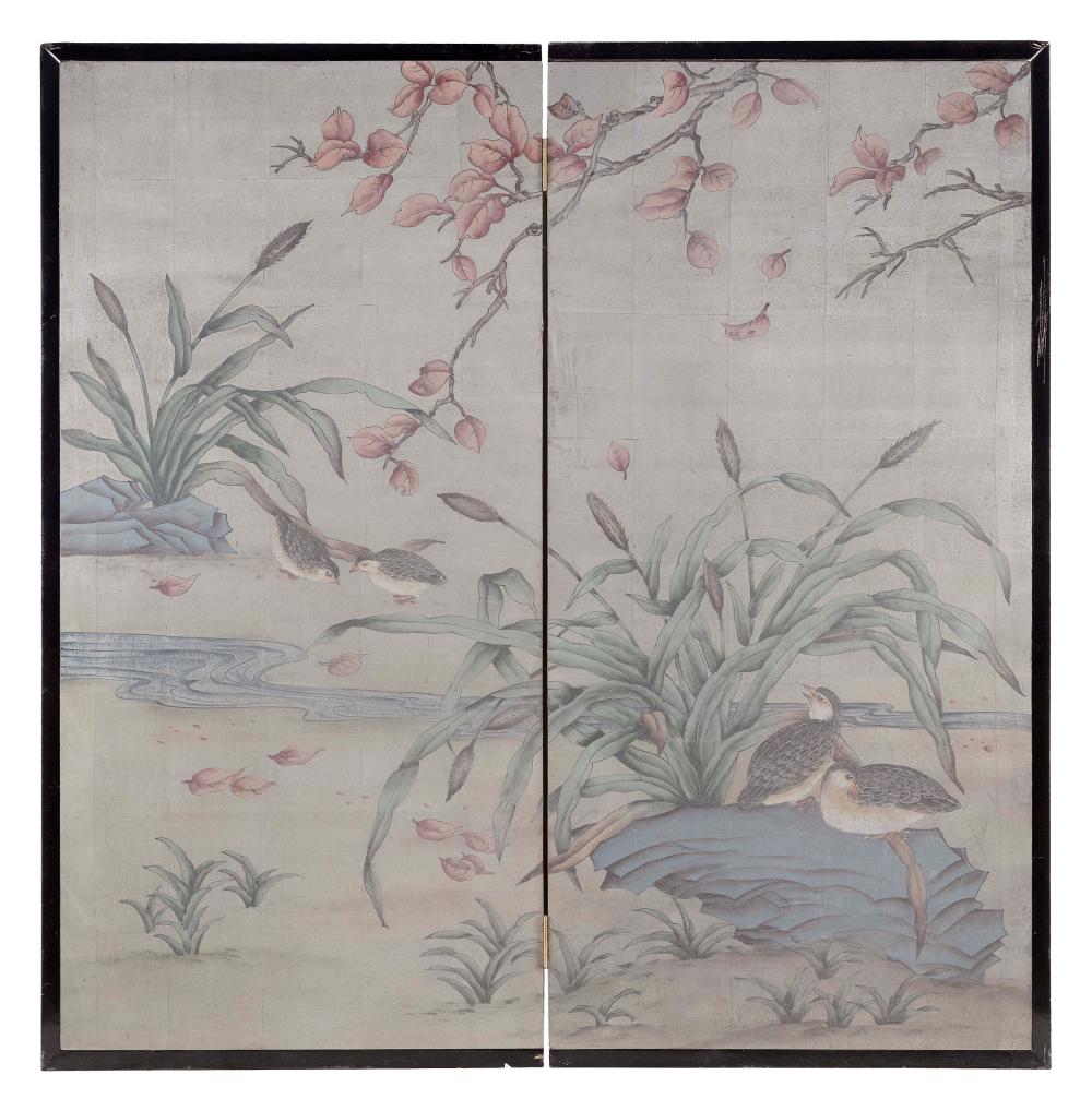 JAPANESE TWO-PANEL PAINTED WOOD