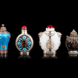 Four Tibetan Silver Mounted Snuff