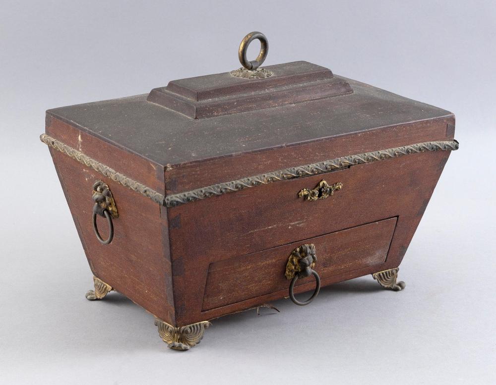 WOOD AND BRASS SEWING BOX 19TH