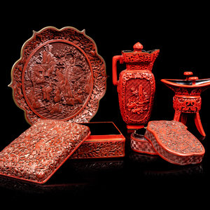 Five Chinese Carved Red Lacquer 3509a5