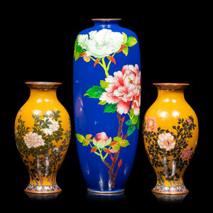 Three Japanese Cloisonné Enameled Floral