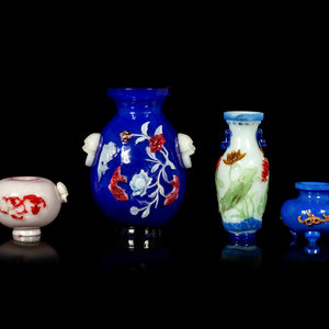 Four Chinese Polychrome Overlay Glass